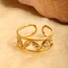 Anéis de casamento design incrustado trigo aberto para mulheres luxo moda oco folhas não desbotando dedo largo jóias presente