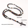 Colliers pendants 6 mm en pierre naturelle lapis lazuli Tiger Eye Cross d'hématite noire pour hommes Perles de prière Collier Rosaire