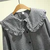 Lente Zoete Kant Peter Pan Kraag Vintage Plaid Leuke Bloemblaadje Volledige Mouw Harajuku Shirt Vrouwen Blouse Shirt K144 240202