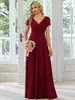 Elegant Evening Dresses V Neck Short sleeve Waist retraction Floor-Length 2024 of Chiffon Burgundy bridesmaid dresses 240125