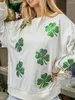 Felpe con cappuccio da donna Y2k Felpa da donna irlandese St Patricks Day Shamrock Clover Manica lunga Girocollo Camicie Losse Fit Top Pullover