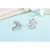 العلامة التجارية لأقراط العلامة التجارية Snow Flower 925 Sterling Silver Women Girls Fashion Modelry مع CZ Crystal for Dress Accessories