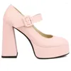 Sapatos de vestido rosa branco doce lolita meninas mary janes larga fivela cinto bloco de salto alto senhora plataforma saltos grossos bombas mulheres