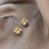 Boucles d'oreilles en Zircon pour femmes et filles, petite abeille, perle, Design tendance, personnalité coréenne, mignon, Mini bijoux, vente en gros