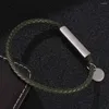 Link pulseiras simples titânio aço trançado pulseira de couro marinheiro corda casal masculino