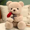 Kawaii Teddy Bear z różami pluszową zabawkę miękką wypchaną lalkę romantyczny prezent dla miłośników wystroju domu walentynki darze dziewczęta 240131