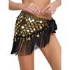 Stage Wear Femmes Jupe Halloween Danse du ventre À lacets Hip Fishscale Paillettes Perles Coin Fringe Écharpe Wrap Festival Costumes