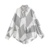 Taop Za Early Spring Product Womens Fashion and Casual Versatile Flip Collar Geometric Printed Shirt 240127