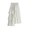 Skirts Korean Spring Autumn Pleated Cake Skirt Women's Medium Long Ruffle Irregular Female Fashion 2024 Women Clothes