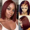 99J Burgundy Short Bob Wig 134 Lace Front Wigs For Black Women Brazilian Human Hair Red Highlighted Color Wear Go Glueless Wig 240118