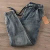 Jeans pour hommes 1286 # Automne American Retro Épais Denim Coton Lavé Poids lourd Taille élastique Cordon de serrage Pantalon à la cheville