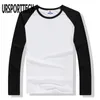 Primavera outono manga longa t camisa masculina contraste cor gola redonda algodão masculino casual fino ajuste raglan tshirts topos t 240130