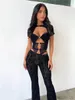 2 Piece Pant Sets Lace Hollow See Through Sheer Mesh Black Sexy Club Outfits For Women Skinny Sexy Club Dress 240202