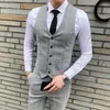 Men's Vests Fashion Men Business Checkered Striped Suit Vest Black / Gray Single Breasted Wedding Waistcoat