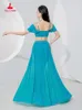 Belly Dance Professional Suit for Women Mesh Short Sleeves Topsexy Split Long Skirt 2pcs Girls Oriental Belly Dancing Suit 240202