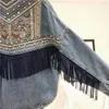 Broderad fransad denimjacka Kvinnor stora nitar Tassel Jeans Coats Urban Gypsy Stylish Outfit 240124