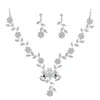 Ketting Oorbellen Set Oorbel Strass Decor Bloemvorm Uithollen Hangende Bruid Sieraden Feest Schoolfeest