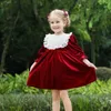 Clibeso Christmas Party Dress for Girls Vintage Velvet Beading Dresses Kids Girl Luxurious Winter Clothes Children 2024 240126