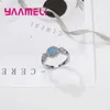 Fedi nuziali dal design unico in argento sterling 925 con ago in cristallo blu di buona qualità, anello di fidanzamento per regalo di gioielli per ragazza
