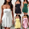 Casual Dresses Women's Y2K Sexig Solid Color Tube Top tight Off Shoulder Strapless ärmlös klänning Double Layer One-Piece Kjol 2024