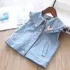 Giacche 2024 Gilet di jeans per neonate Ragazza casual per bambini Giacca con colletto in pizzo Abbigliamento per bambini