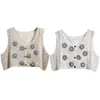 Kvinnors tankar Kvinnor Stickad V-ringning Tank-tops French Crocheted Vest Tops Button-Down Cardigan N7ye