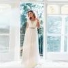 Plus Size Elegant Chiffon A Line Wedding Dresses With Cap Sleeves Sexy V Neck Lace Chic Bridal Gowns Boho Garden Beach Floor Length Pleated Bride Robes De Mariee