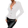 Sexy Femmes Casual Tops Veste Bouton En Cuir Verni Gaine Chemise À Manches Longues Col Rabattu Slim Blouses Bureau Dames S-7XL 240129