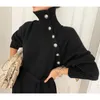 Turtleneck Buttons Lace-up Autumn Winter Elegant Dresses for Women Robe Sweater Maxi Dress Female Thick Knitted Dress 240122