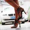 WUXIJIAO PRINT 407 presenterad för Latin Salsa Boots Paty Ballroom Dance Women Shoes 9cm 240125