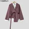 INCERUN Moda Hombres Blazer Streetwear Solapa Manga Larga Casual Trajes Irregulares Color Sólido Botón Abrigos Delgados S5XL 240124