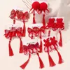 Hårtillbehör 2st Classic Tang Style Headwear Wig Clip Chinese Red Kids Tassel Ponytail Spring Festival Lucky Children