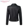 Aelegantmis Chaqueta de cuero PU de moda para mujer, chaquetas cortas delgadas para motocicleta, abrigo de cuero suave para mujer, prendas de vestir exteriores básicas para Otoño e Invierno 240124