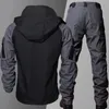 Tactical Waterproof Jacket Sets Men Combat Training Suit Outdoor Soft Shell Work Wear SWAT Army Hooded Jackets Pants 2 Pcs Set 240126