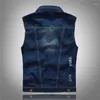 Gilet da uomo 2024 Gilet di jeans strappato con personalità per adolescenti Blu