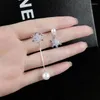 Boucles d'oreilles flocon de neige asymétriques en Zircon, longues pampilles pour femmes, bijoux de fête, cadeau, 2024