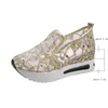 Scarpe con zeppa femminile Scarpe con zeppa in rete con paillettes Scarpe da donna con plateau in oro argento Scarpe da ginnastica con zeppa con altezza crescente Scarpe casual 240126