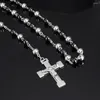 Цепочки, модное ожерелье с крестом Иисуса, кулон для мужчин, серебристо-черный цвет, распятие из нержавеющей стали, мужские христианские украшения