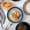 Servis sätter japansk keramisk randig plattrestaurang el set kommersiell kreativ ramen hushållsfärgad glasyrbiff