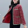 女性用ジャケット2024春秋の格子縞のジャケットアウトウェアファッションルーズロングサイズ5xlシングル胸肉カジュアルシックコート
