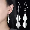 Dangle Earrings Fashion Silver Color Geometric Rhombus Crystal Tassel Drop For Women Glossy Double Leaf Hanging Trendy Jewelry