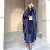 Roupas étnicas Eid Party Marrocos Cetim Aberto Abaya Mulheres Muçulmanas Manga Solta Maxi Vestido Turquia Kimono Kaftan Árabe Robe Islam Dubai