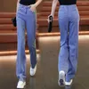 Pantalon en jean bleu taille haute pour femme, pantalon gris, jambe droite, tendance des années 90, Unique Emo Harajuku, mode Denim R, 2024