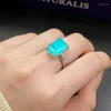 Cluster Rings 925 Stamp Silver Color Temperament Generous Emerald Square Ring Paraiba Simple Female Zircon Party Banquet Jewelry Gift