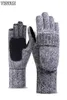 VISNXGI Work Thick Male Fingerless Gloves Men Women Wool Winter Warm Exposed Finger Mittens Knitted Warm Flip Half Finger Gloves C9415609