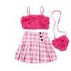 Kläderuppsättningar Mababy 2-8y Toddler Kids Girl kläder plysch Vest Tops Plaid ruffle kjolar väskor kläder barn sommar d06