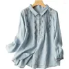 Women's Blouses Arrival Spring Arts Style Women Long Sleeve Turn-down Collar Loose Shirts Embroidery Cotton Linen Vintage Blouse Tops C812