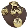 Комплект ожерелья и серег Дубай, позолоченные ювелирные изделия для женщин, серьги со стразами, браслет, кольцо, подарок для вечеринки, свадьба, повседневная одежда