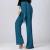 Stadiumkleding Vrouwen Mode Latin Dans Broek Vrouwelijke Zijlint Stropdas Hoge Taille Uitlopende Broek Moderne Broek Ballroom Oefenkostuum