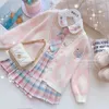 Clothing Sets 2024 Girls' Kids Spring And Autumn College Style Foreign Girls Jk Plaid Skirt 3-piece Girl's Sweater School Suit